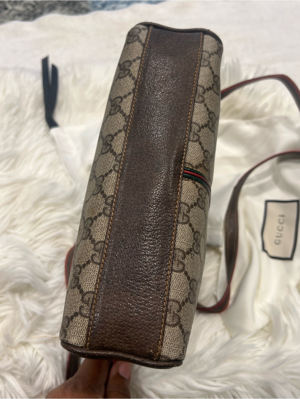 Gucci Monogram Crossbody Bag in Beige with Red Trim - Picture 5 of 17